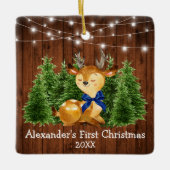 De eerste kerstlampjes van baby Deer Blue Bow Keramisch Ornament (Voorkant)
