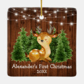 De eerste kerstlampjes Waterverf Deer Keramisch Ornament (Achterkant)