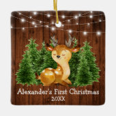 De eerste kerstlampjes Waterverf Deer Keramisch Ornament (Voorkant)