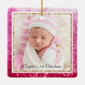 De eerste kerstman Paarse foto van baby's Keramisch Ornament (Achterkant)