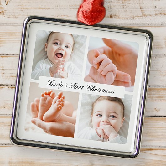 De eerste Kerstmis 4 fotovakantie van de moderne c Metalen Ornament