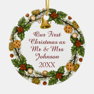 De eerste Kerstmis met Kerstmis, de heer Mrs Cera. Keramisch Ornament