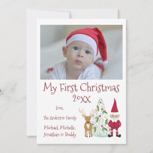 De eerste kerstmis van baby met foto feestdagenkaart (Voorkant)