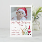 De eerste kerstmis van baby met foto feestdagenkaart (Staand voorkant)