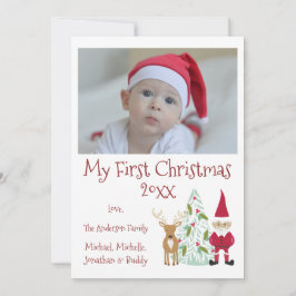 De eerste kerstmis van baby met foto feestdagenkaart