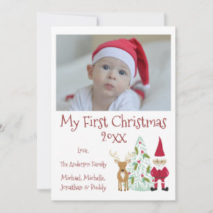 De eerste kerstmis van baby met foto feestdagenkaart