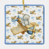 De eerste Kerstmis van baby personaliseert Blauwe  Keramisch Ornament (Voorkant)