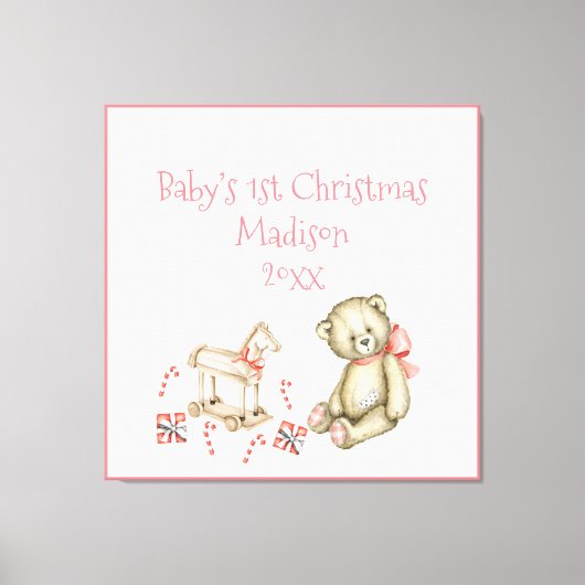 De eerste Kerstmis van baby personaliseert de Roze Canvas Afdruk (Voorkant)