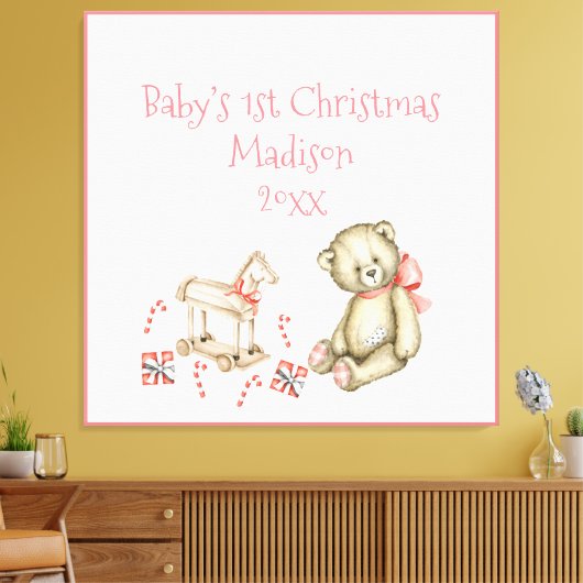 De eerste Kerstmis van baby personaliseert de Roze Canvas Afdruk (Insitu (Woonkamer))