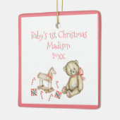 De eerste Kerstmis van baby personaliseert de Roze Keramisch Ornament (Links)