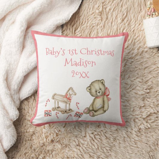 De eerste Kerstmis van baby personaliseert de Roze Kussen (Deken)