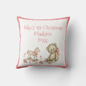 De eerste Kerstmis van baby personaliseert de Roze Kussen (Achterkant)
