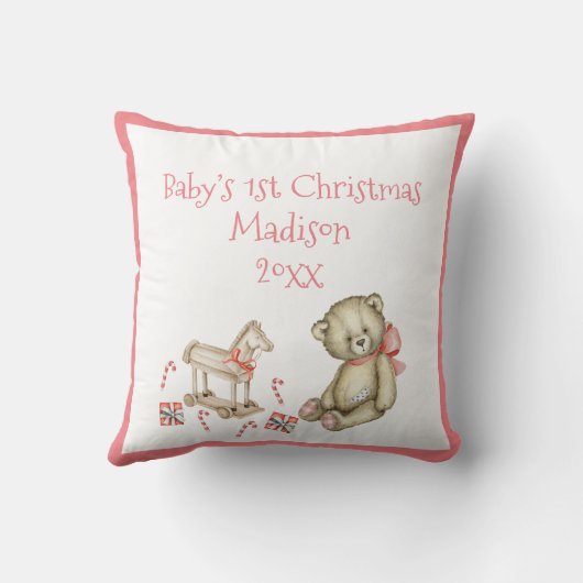 De eerste Kerstmis van baby personaliseert de Roze Kussen (Achterkant)