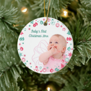 De Eerste Kerstmis van de baby Douanefoto Kerstmis Keramisch Ornament