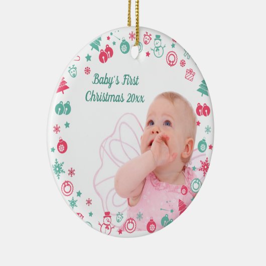 De Eerste Kerstmis van de baby Douanefoto Kerstmis Keramisch Ornament (Rechts)