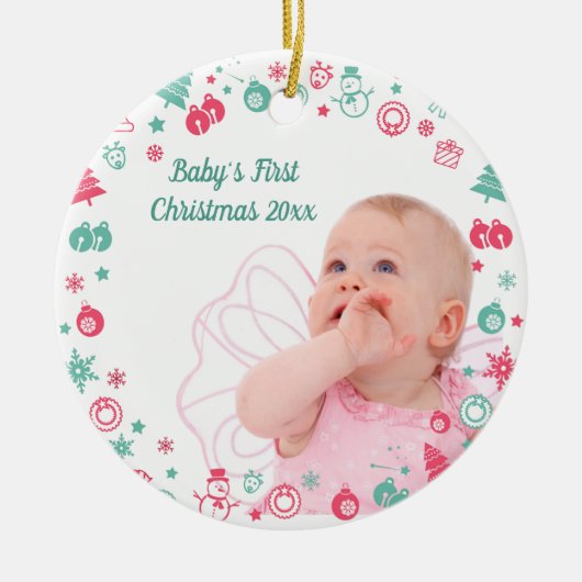 De Eerste Kerstmis van de baby Douanefoto Kerstmis Keramisch Ornament (Voorkant)