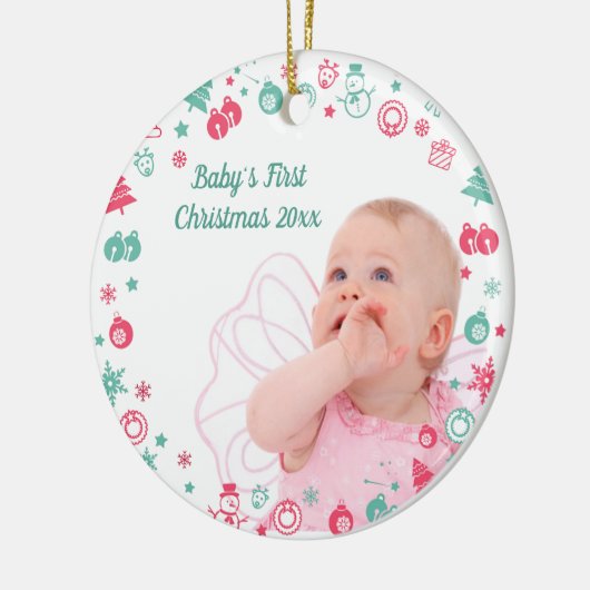 De Eerste Kerstmis van de baby Douanefoto Kerstmis Keramisch Ornament (Links)