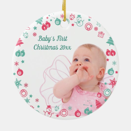 De Eerste Kerstmis van de baby Douanefoto Kerstmis Keramisch Ornament (Achterkant)