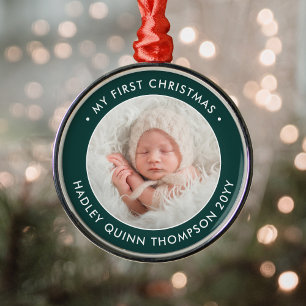 De eerste Kerstmis van de baby Moderne Foto Groen  Metalen Ornament
