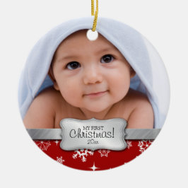 De eerste Kerstmis van de baby.  Voeg uw foto toe Keramisch Ornament