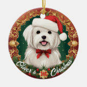 De eerste Kerstmis van de Maltese Hond Keramisch Ornament (Voorkant)