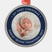 De eerste kerstmis van de moderne fotoserie Blue W Metalen Ornament (Voorkant)