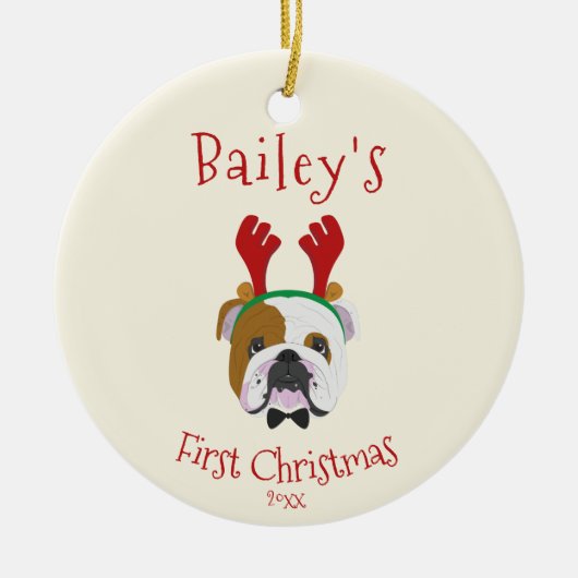 De eerste Kerstmis van je hond - de Engelse Bulldo Keramisch Ornament (Voorkant)