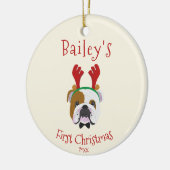 De eerste Kerstmis van je hond - de Engelse Bulldo Keramisch Ornament (Links)