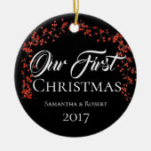 De eerste Kerstmis van paren met de NaamDatum Keramisch Ornament (Voorkant)