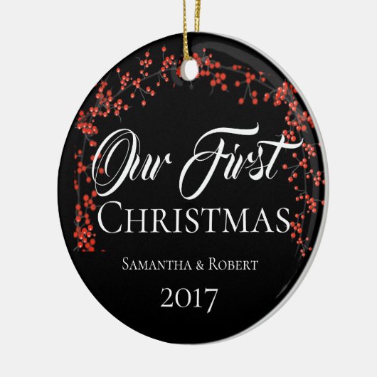 De eerste Kerstmis van paren met de NaamDatum Keramisch Ornament (Links)
