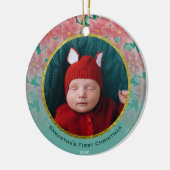 De eerste Kerstmis van Red & Green Poinsettia Baby Keramisch Ornament (Links)