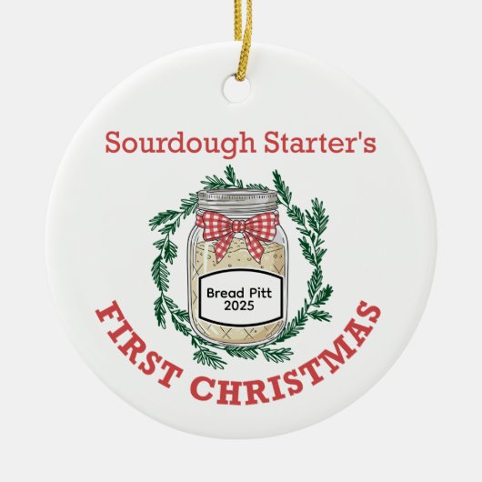 De Eerste Kerstmis van Sourdough Starter Voeg Naam Keramisch Ornament (Voorkant)