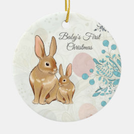 De eerste Kerstmis van Sweet Bunnies Baby Keramisch Ornament