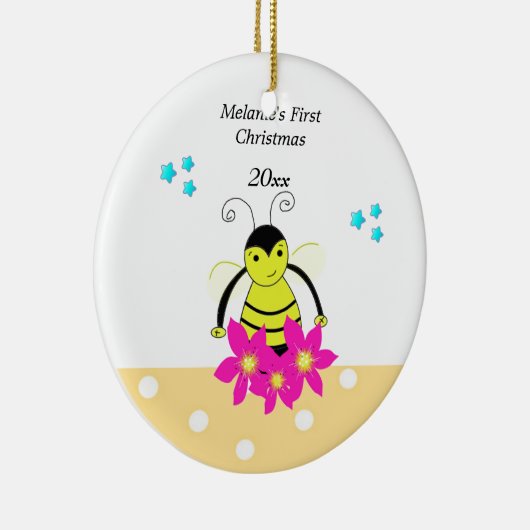 De eerste Kerstmis van Whimsical Bee Baby Keramisch Ornament (Rechts)