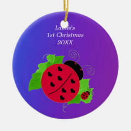 De eerste Kerstmis van Whimsical Ladybug Keramisch Ornament