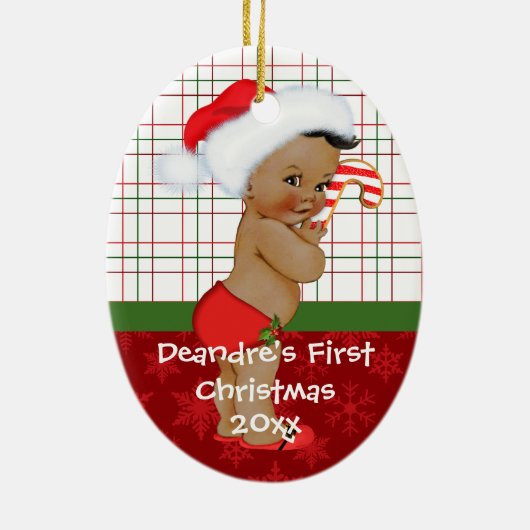 De eerste kerstnaam van de Afrikaanse Amerikaanse  Keramisch Ornament (Achterkant)