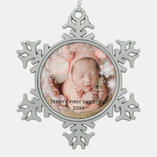 De eerste kerstperiode van baby's tin sneeuwvlok ornament (Voorkant)