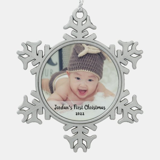 De eerste kerstperiode van baby's tin sneeuwvlok ornament (Voorkant)