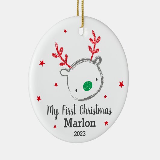 De eerste kerstrender van de baby's keramisch ornament (Rechts)