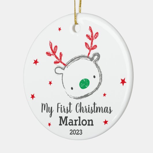 De eerste kerstrender van de baby's keramisch ornament (Links)