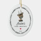 De eerste kerstrenrendiertje voor baby's keramisch ornament (Rechts)