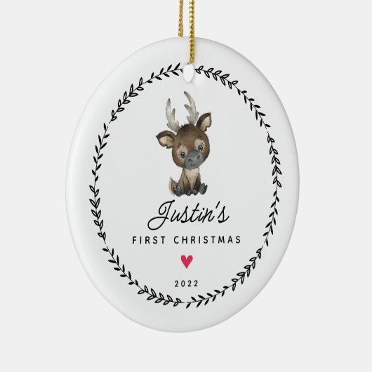 De eerste kerstrenrendiertje voor baby's keramisch ornament (Rechts)