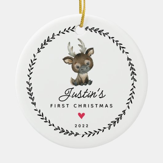 De eerste kerstrenrendiertje voor baby's keramisch ornament (Voorkant)