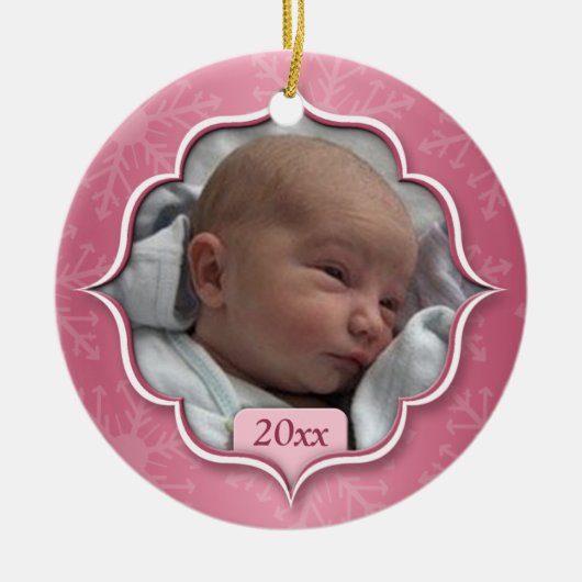 De eerste kerstroze fotoversiering voor baby's keramisch ornament (Voorkant)