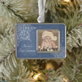 De eerste kerstsneeuwvlok van de baby verzilverd omlijst ornament