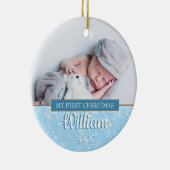 De eerste kerstsneeuwvlokken Baby Fotojongetje Keramisch Ornament (Rechts)