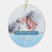 De eerste kerstsneeuwvlokken Baby Fotojongetje Keramisch Ornament (Links)