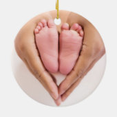 De eerste kerstsneeuwvlokken Baby Fotojongetje Keramisch Ornament (Achterkant)