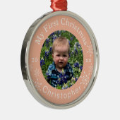 De eerste kerstsnowflakes van baby's Blush Custom Metalen Ornament (Rechts)