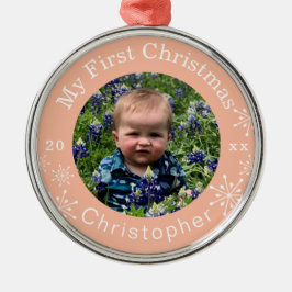 De eerste kerstsnowflakes van baby's Blush Custom Metalen Ornament